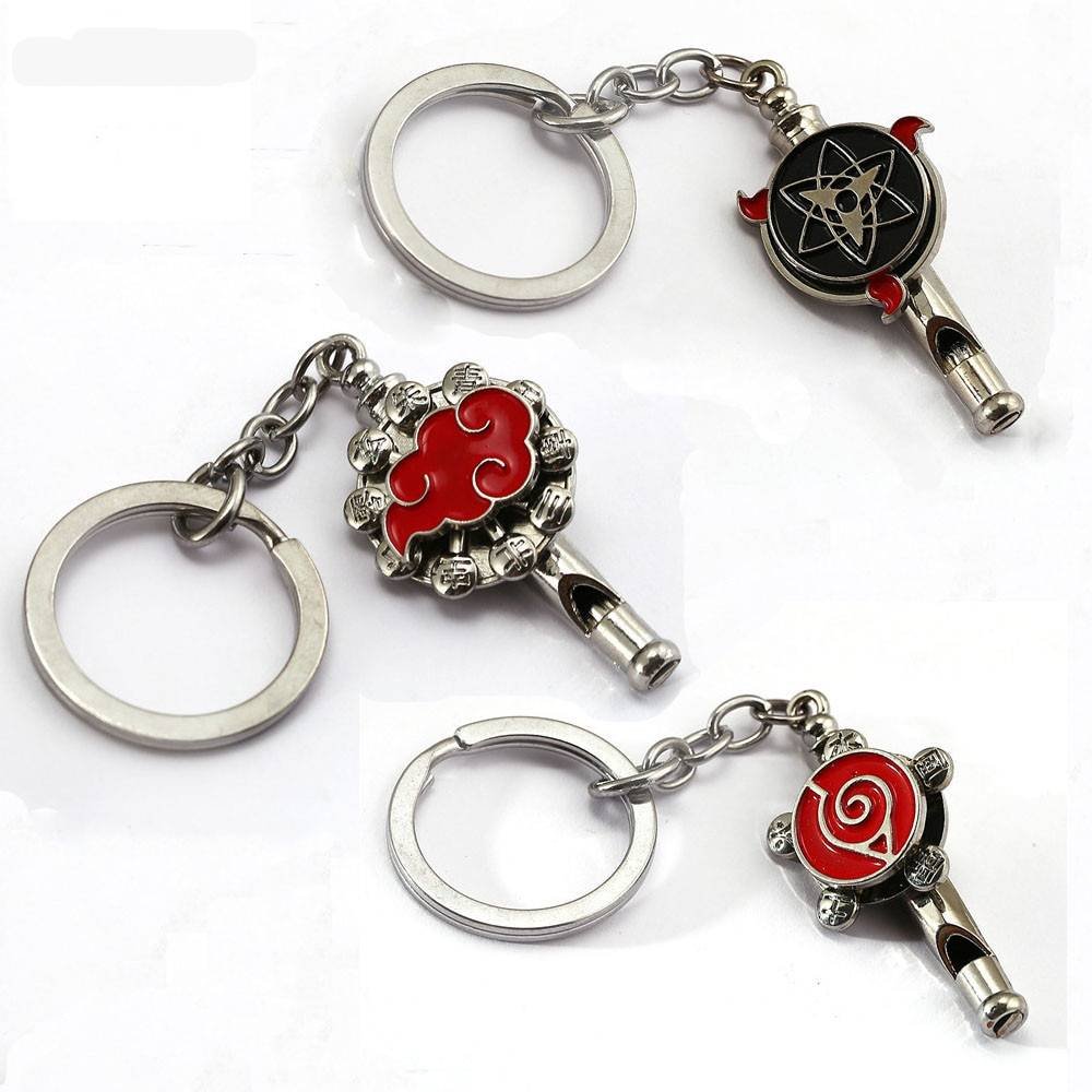 Anime Jewelry Naruto Kunai Kakashi Keychain Metal Whistle Turn Key Ring