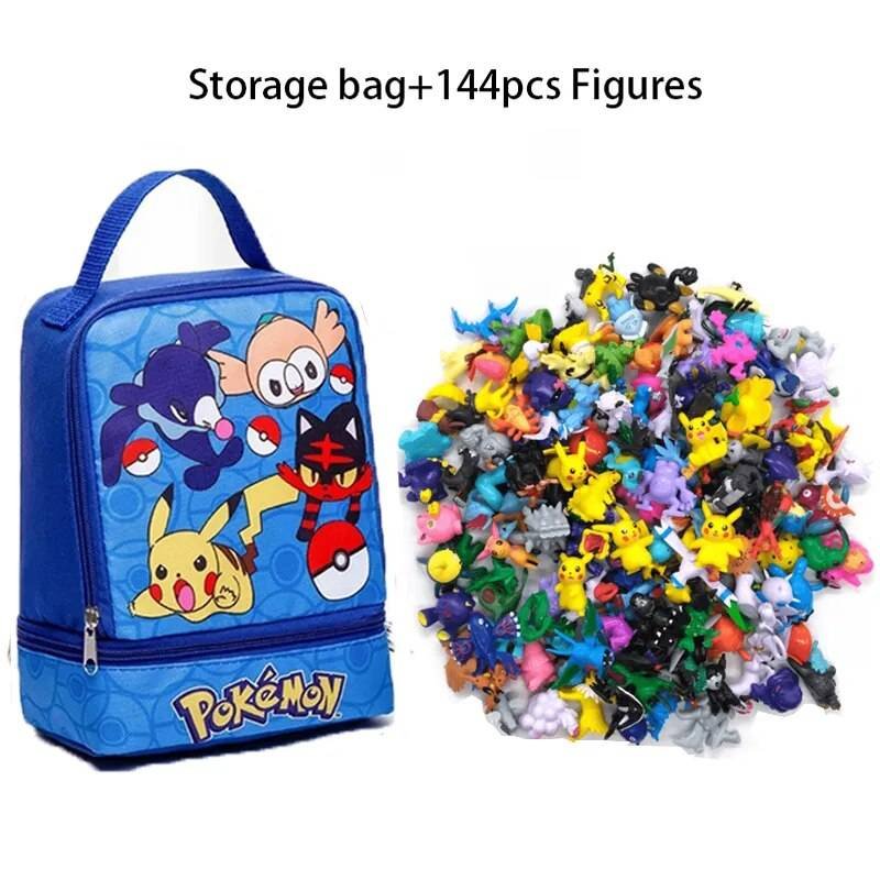 144Pcs/Set Pokemon Anime Figure with Storage Bag Kawaii Pikachu Action Figures Pokeball Dolls for Children Toys Gifts